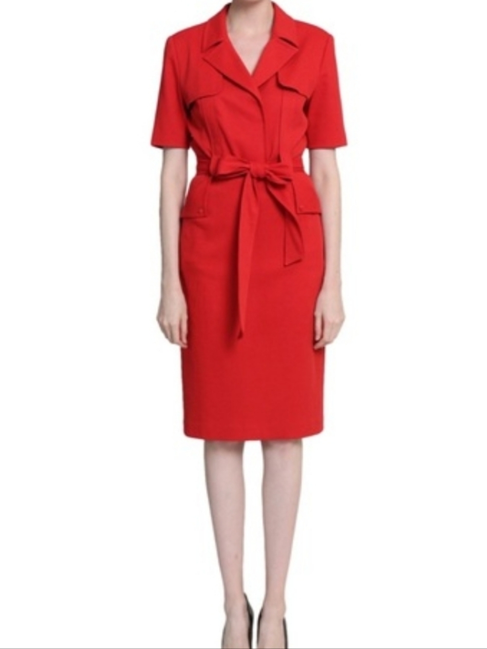 Badgley MIschka Red Belt Loop Tie Waist Day Dress 0 Sheath Midi Cocktail